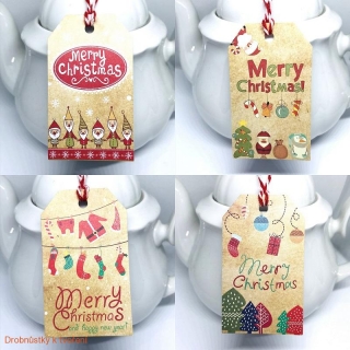Papírová etiketa "Merry Christmas" 77mmx45mm 4 motivy