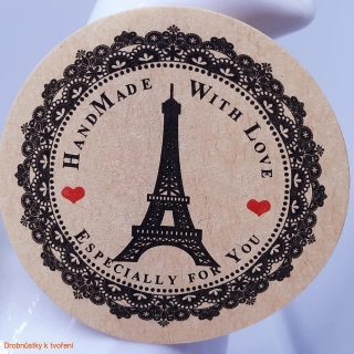 Etiketa nálepka handmade Eiffelovka přírodní 36mm -20ks/bal
