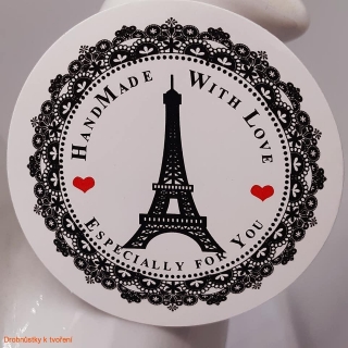 Etiketa nálepka handmade Eiffelovka bílá 36mm -20ks/bal