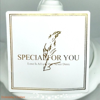 Etiketa nálepka "Special for you" 60mm bílá se zlatým písmem 6ks/bal
