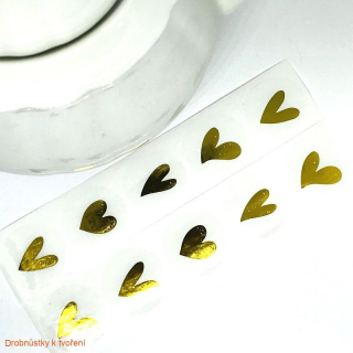 Etiketa nálepka průhledná 25mm zlaté srdce srdíčko 5ks/bal