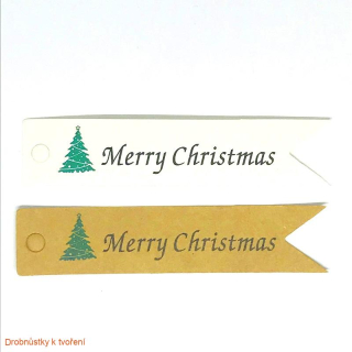 Papírová etiketa 70mmx15mm "Merry Christmas" se stromečkem