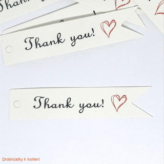 Papírová etiketa Thank you! ♥ 70mmx15mm bílá