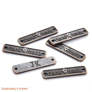 Štítek kovový handmade 25 x 6 mm antik měděný