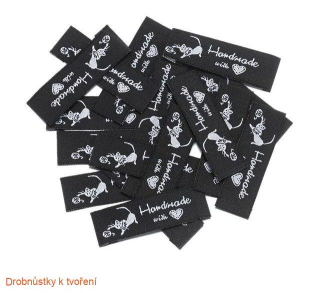 Textilní etiketa handmade with love 50mmx15mm černá kočka kočička