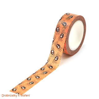 Dekorativní lepící washi páska 15mm oranžová s pavoučkama