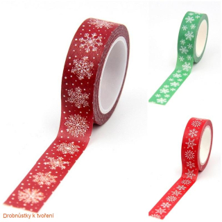 Dekorativní lepící washi páska 15mm vánoční vločky