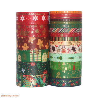 Dekorativní lepící washi páska 24rolí/bal vánoční - MIX velikostí 