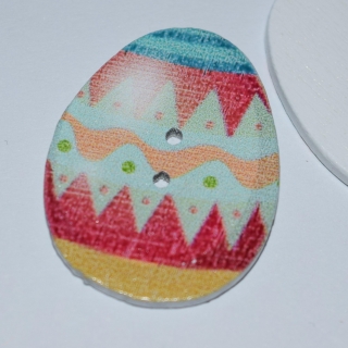 Knoflík dřevěný kraslice velikonoční vajíčko 30 x 23 mm barevné veselé